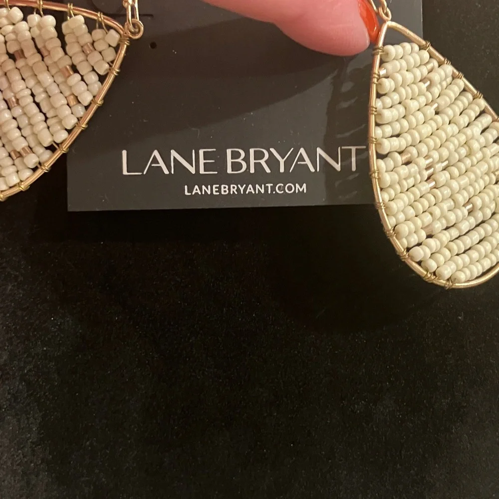 Lane Bryant Cream Beaded Teardrop Earrings Sensitive Ears Nickel Free Brand new